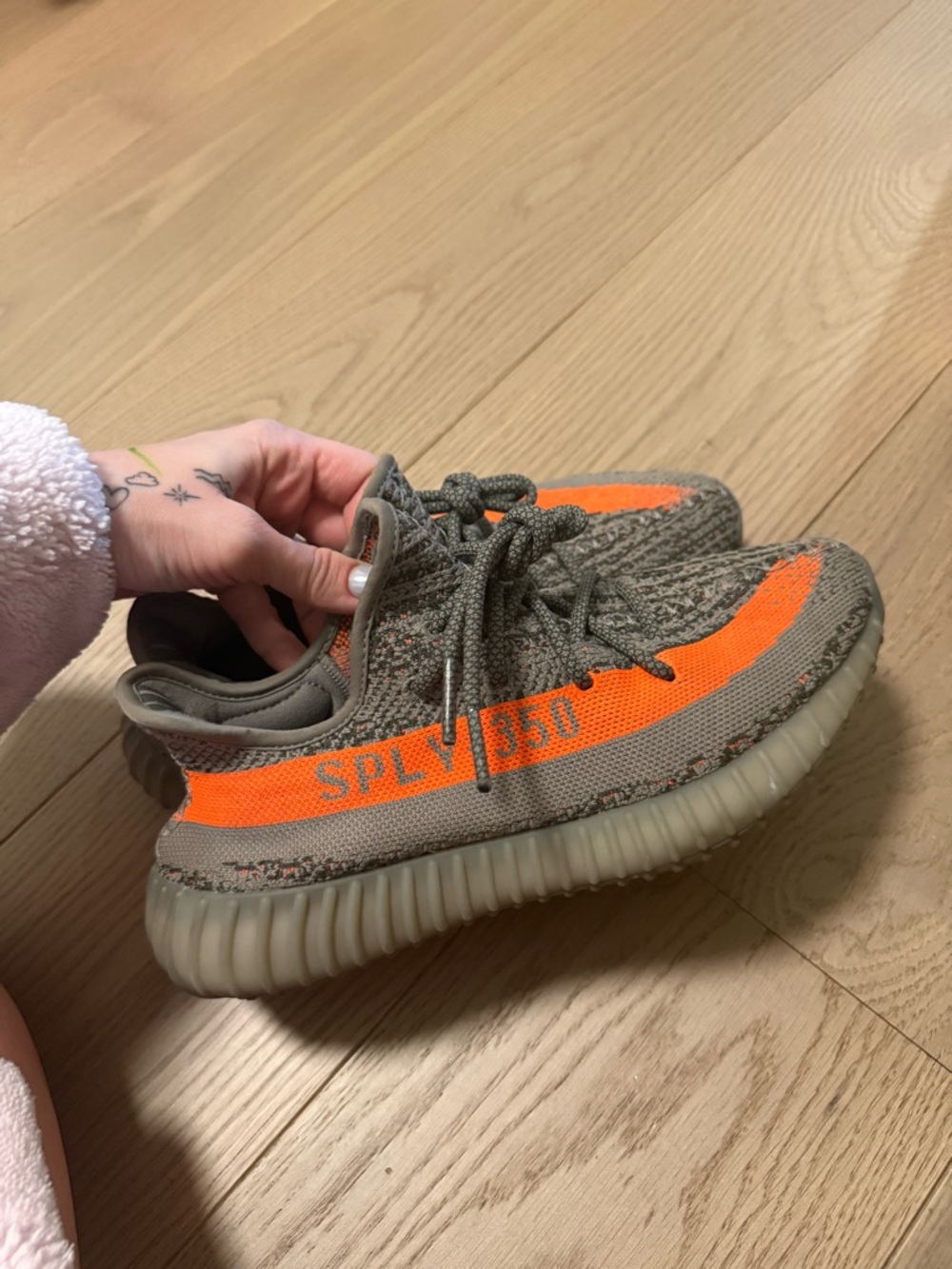 Yeezy Knit Low-Top Sneakers in Olive and Orange